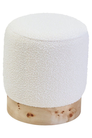 Mota Burl Wood And Cream Boucle Round Stool - Canwell Interiors Limited - Xshowhome