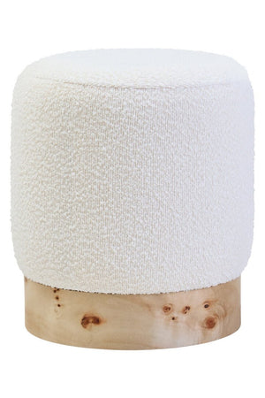 Mota Burl Wood And Cream Boucle Round Stool - Canwell Interiors Limited - Xshowhome
