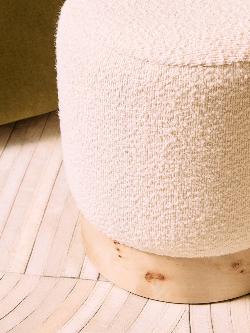 Mota Burl Wood And Cream Boucle Round Stool - Canwell Interiors Limited - Xshowhome