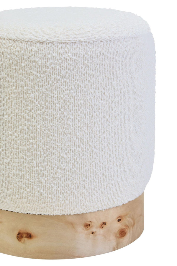 Mota Burl Wood And Cream Boucle Round Stool - XShowhome Limited - Xshowhome