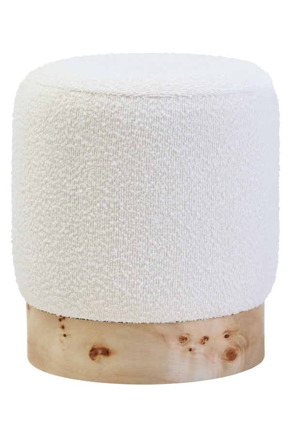 Mota Burl Wood And Cream Boucle Round Stool - XShowhome Limited - Xshowhome
