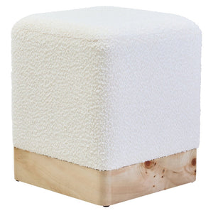 Mota Burl Wood And Cream Boucle Sqaure Stool - Canwell Interiors Limited - Xshowhome