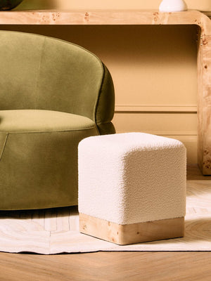 Mota Burl Wood And Cream Boucle Sqaure Stool - Canwell Interiors Limited - Xshowhome