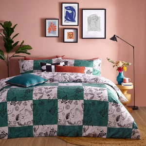 Mythos Checkerboard King Size Duvet Set Green/natural - Canwell Interiors Limited - Riva