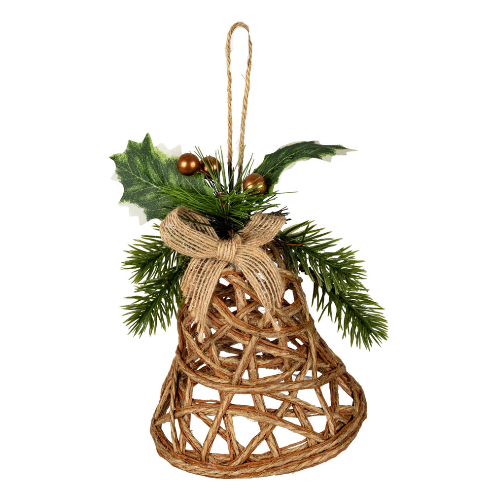 Natural Rattan Bell Decoration With Branches And Ribbon - Canwell Interiors Limited - Hills