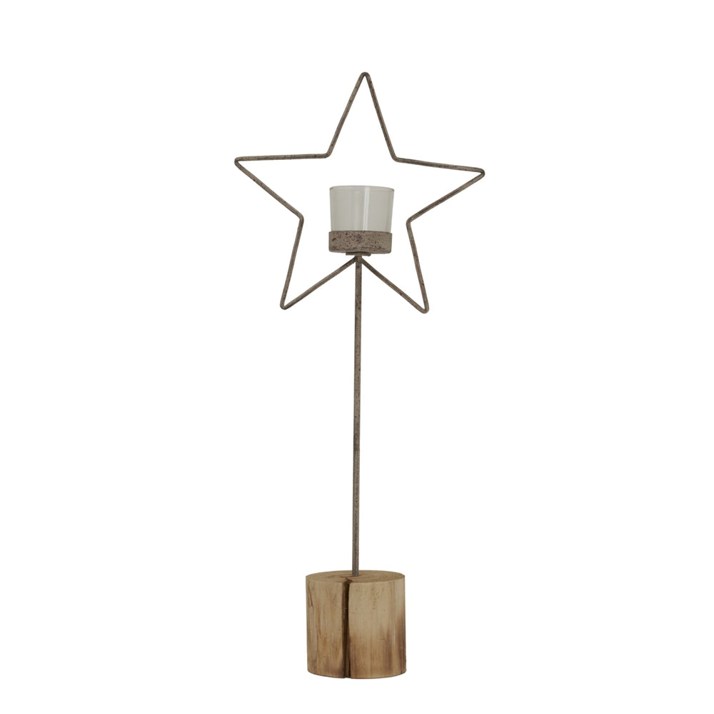 Natural Rustic Star on Wood Stand with Glass Votive - XShowhome Limited - Hills