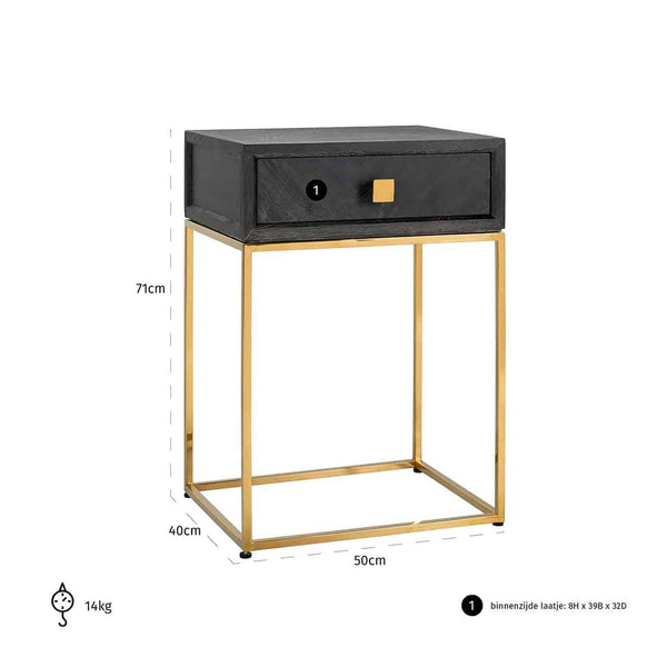 Nightstand Blackbone Gold 1 - Drawer (black Rustic) - Canwell Interiors Limited - Richmond