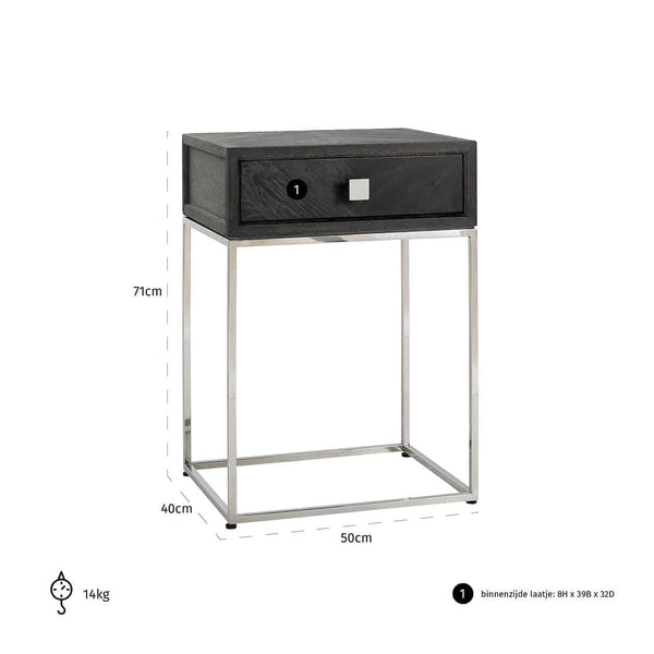 Nightstand Blackbone Silver 1 - Drawer (black Rustic) - Canwell Interiors Limited - Richmond