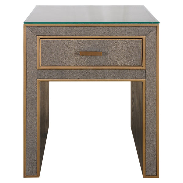 Nightstand Bloomville brass shagreen incl. glass top - Canwell Interiors Limited - Richmond