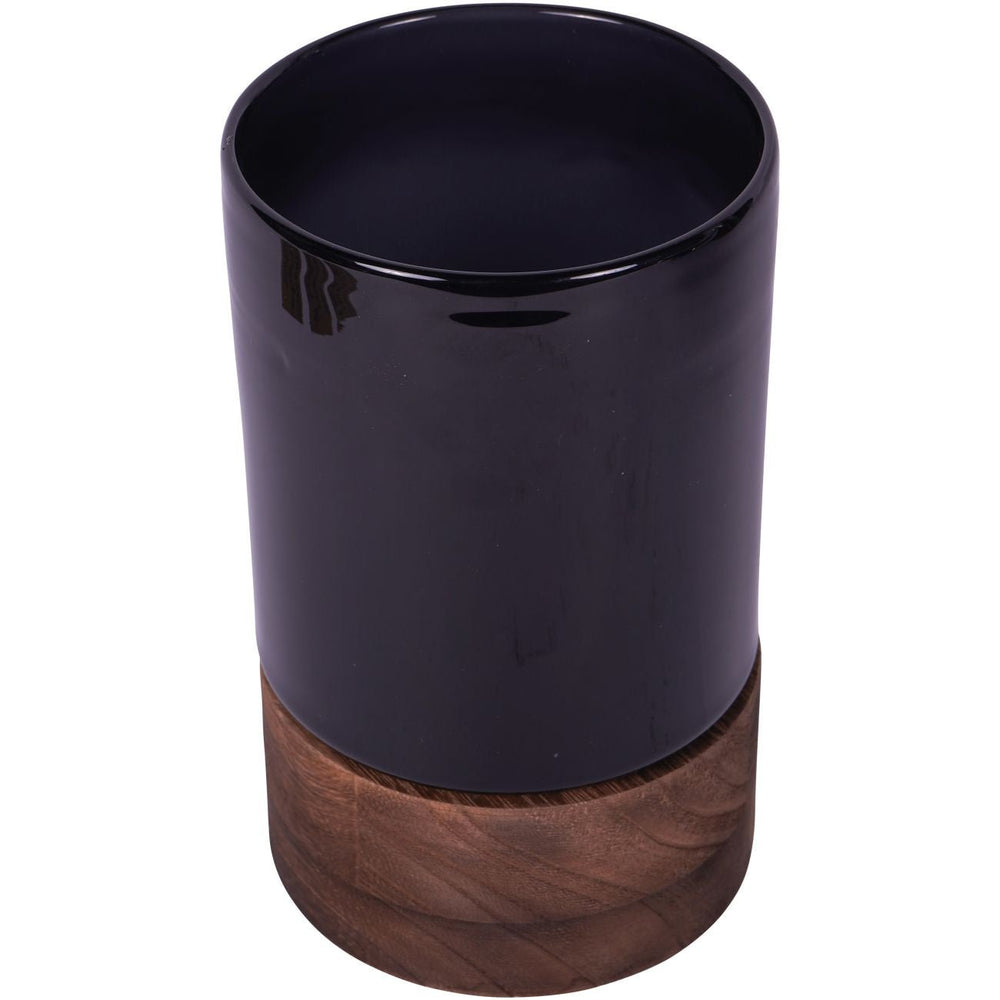 Noir Glass Hurricane with Wooden Base 20.5cm - XShowhome Limited - Libra