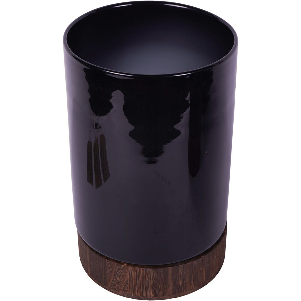 Noir Glass Hurricane with Wooden Base 31.5cm - XShowhome Limited - Libra