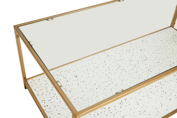 Novi Glass And White Terrazzo Gold Frame Coffee Table - Canwell Interiors Limited - Xshowhome