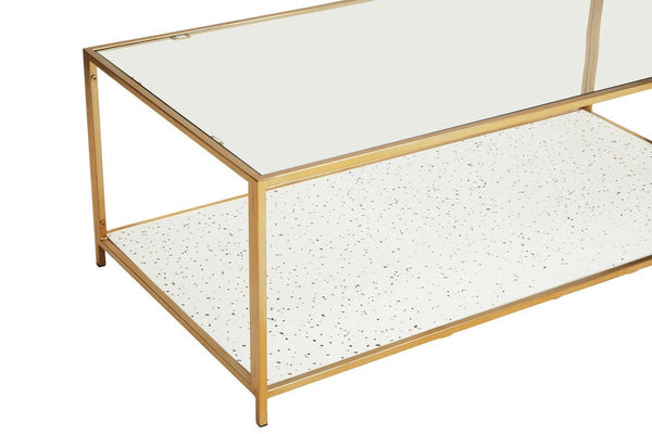 Novi Glass And White Terrazzo Gold Frame Coffee Table - Canwell Interiors Limited - Xshowhome