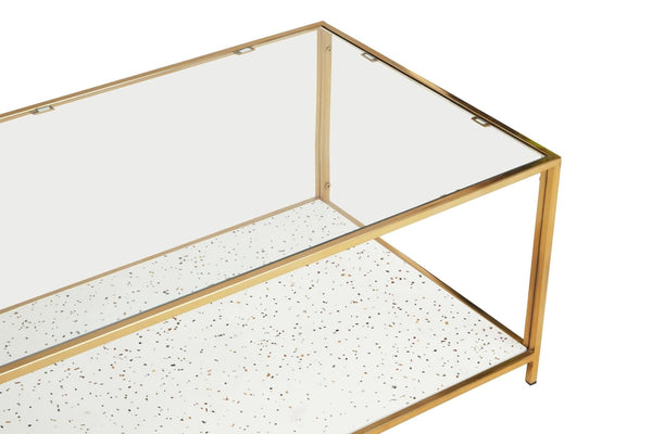 Novi Glass And White Terrazzo Gold Frame Coffee Table - XShowhome Limited - Xshowhome