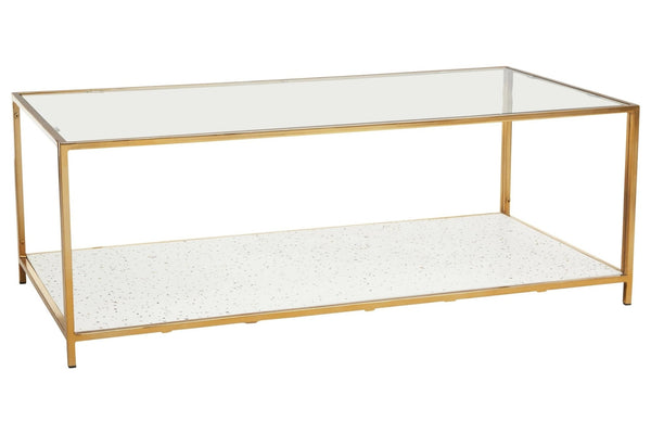 Novi Glass And White Terrazzo Gold Frame Coffee Table - XShowhome Limited - Xshowhome