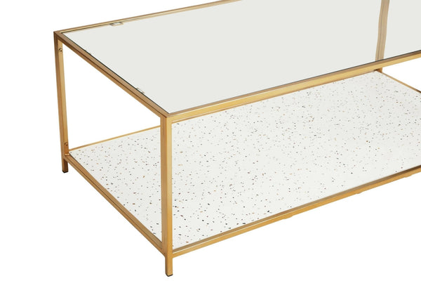 Novi Glass And White Terrazzo Gold Frame Coffee Table - XShowhome Limited - Xshowhome