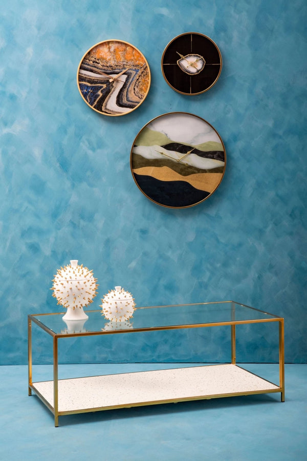 Novi Glass And White Terrazzo Gold Frame Coffee Table - XShowhome Limited - Xshowhome
