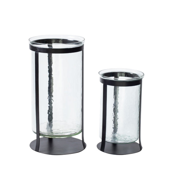 Nox Hammered Glass Black Iron Hurricane Small - XShowhome Limited - Libra