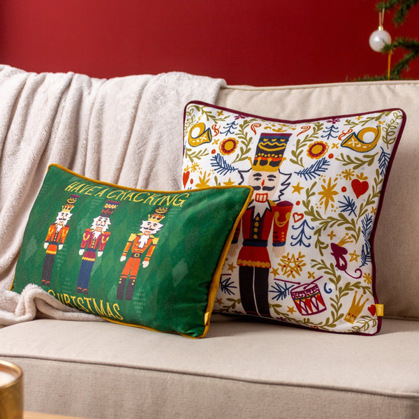 Nutcracker Cracking Christmas 30x50 Feather Filled Cushion Green - Canwell Interiors Limited - Riva