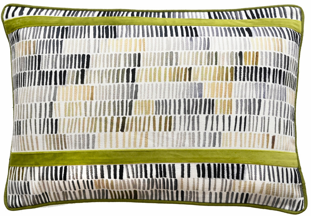 Olive Printed Lines with Velvet App 35x50 - Canwell Interiors Limited - Malini