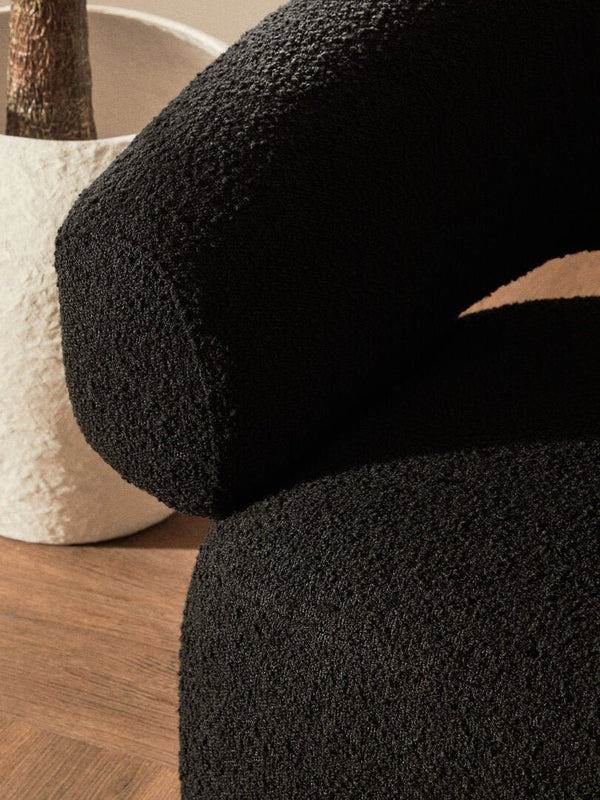 Oliveto Black Boucle Curved Swivel Armchair - Canwell Interiors Limited - Xshowhome