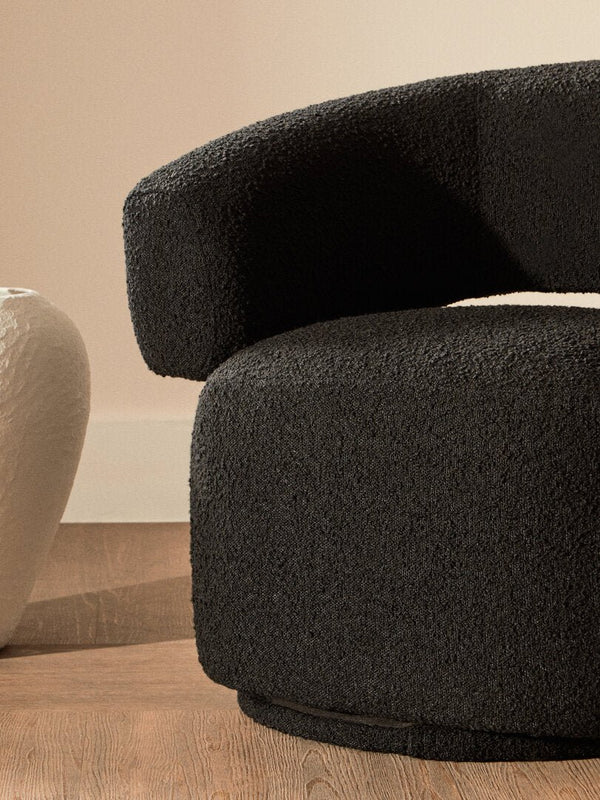 Oliveto Black Boucle Curved Swivel Armchair - Canwell Interiors Limited - Xshowhome