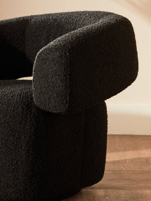 Oliveto Black Boucle Curved Swivel Armchair - Canwell Interiors Limited - Xshowhome