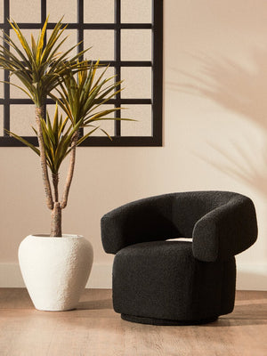 Oliveto Black Boucle Curved Swivel Armchair - Canwell Interiors Limited - Xshowhome