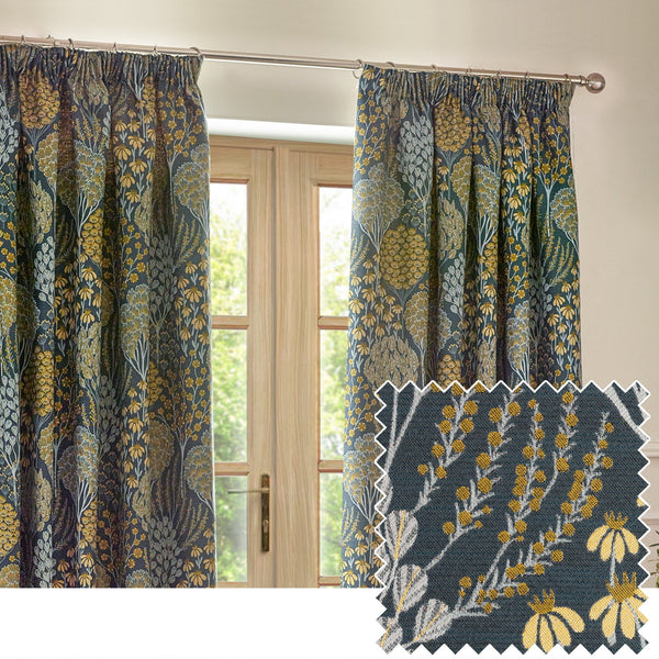Ophelia 167x182 Pencil Pleat Curtains Blue/saffron - Canwell Interiors Limited - Riva
