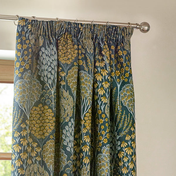 Ophelia 167x182 Pencil Pleat Curtains Blue/saffron - Canwell Interiors Limited - Riva