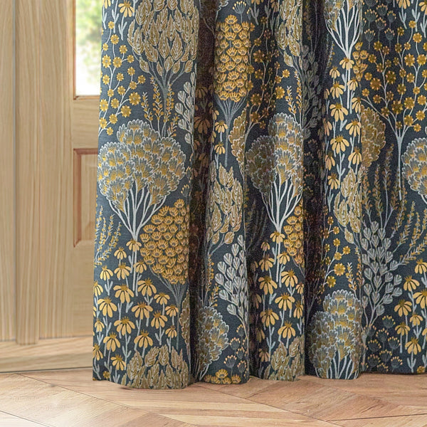Ophelia 167x182 Pencil Pleat Curtains Blue/saffron - Canwell Interiors Limited - Riva