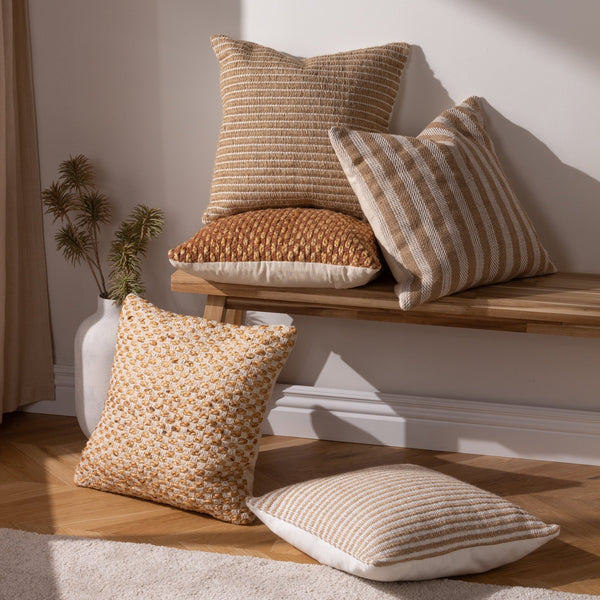 Organik Stripe 45x45 Feather Filled Cushion Natural - Canwell Interiors Limited - Riva