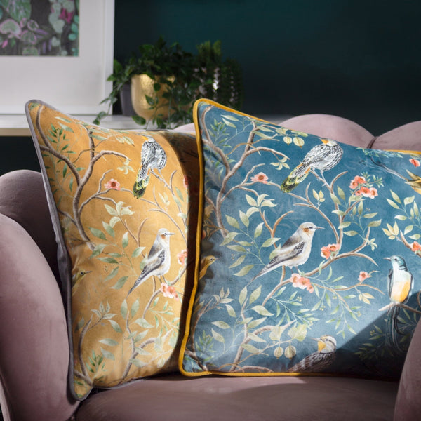 Orient Chinoiserie Birds 43x43 Feather Filled Cushion Gold - XShowhome Limited - Riva