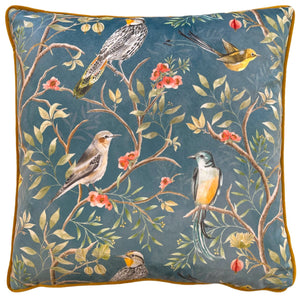 Orient Chinoiserie Birds 43x43 Feather Filled Cushion Slate Blue - Canwell Interiors Limited - Riva