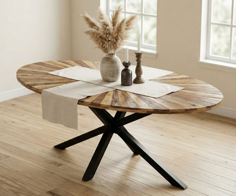 Oval Sunburst Dining Table 180cm - Reclaimed Mango Wood | 6 Seater - Canwell Interiors Limited - IFD