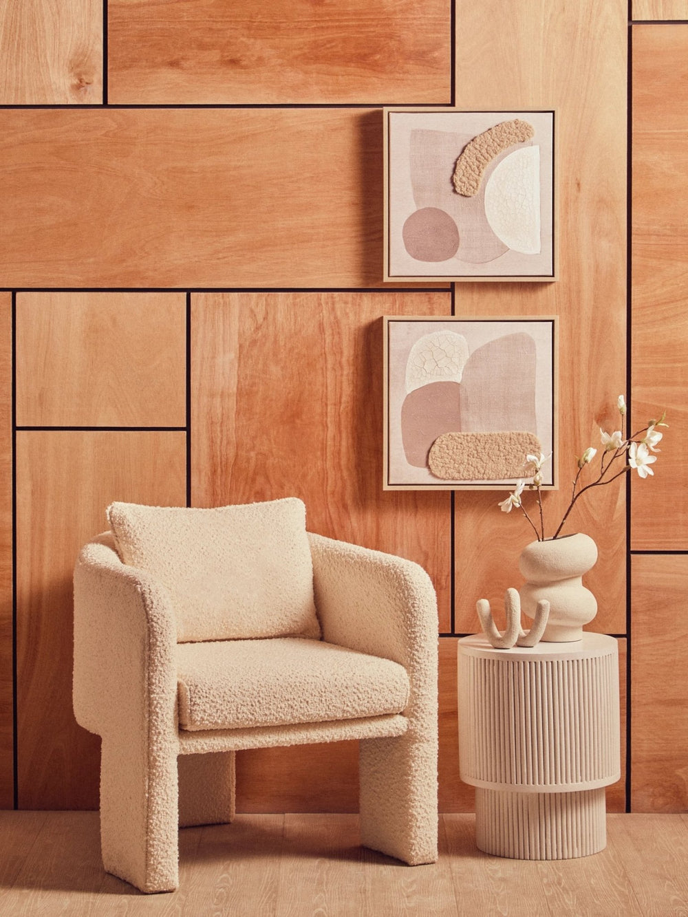 Ozzero Ivory Boucle Curved Armchair - XShowhome Limited - Xshowhome
