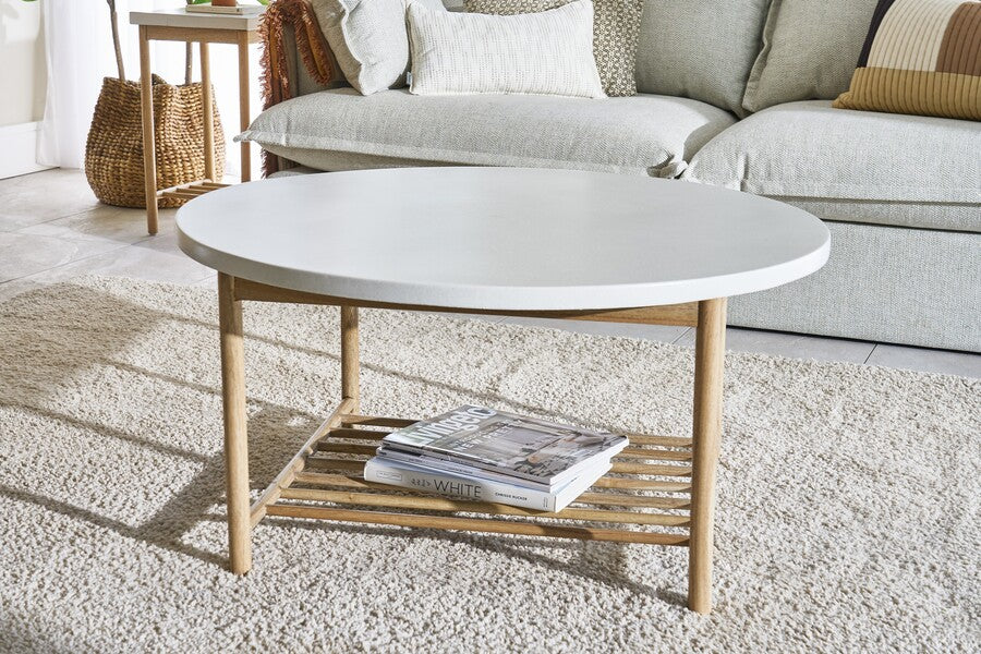 Aspect White Round Coffee Table with Rack - Bluebone