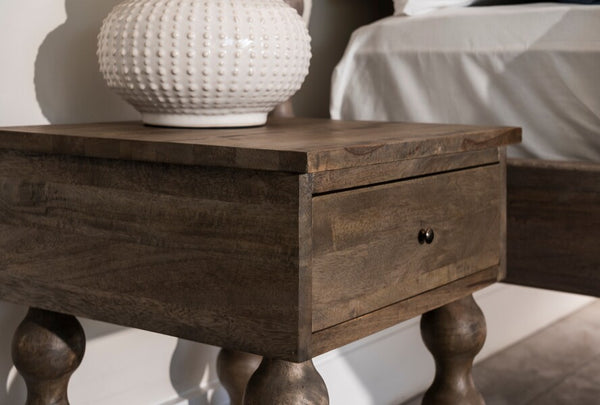 Carob Bedside - Greywash - Bluebone
