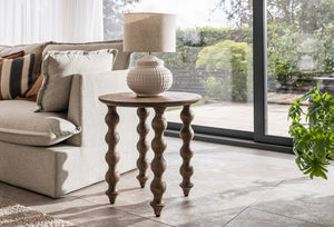 Carob Round Side Table - Greywash - Bluebone