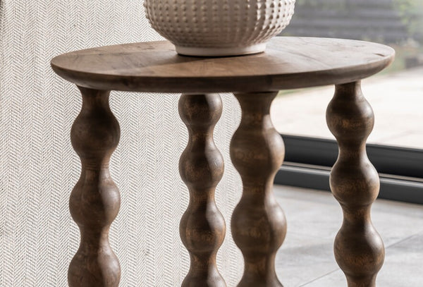 Carob Round Side Table - Greywash - Bluebone
