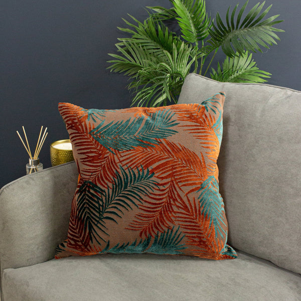 Palm Grove 50x50 Feather Filled Cushion Teal & Rus - Canwell Interiors Limited - Riva
