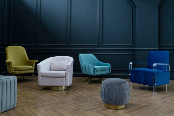 Plazoni Pink Velvet Swivel Chair with Gold Base - Canwell Interiors Limited - Xshowhome