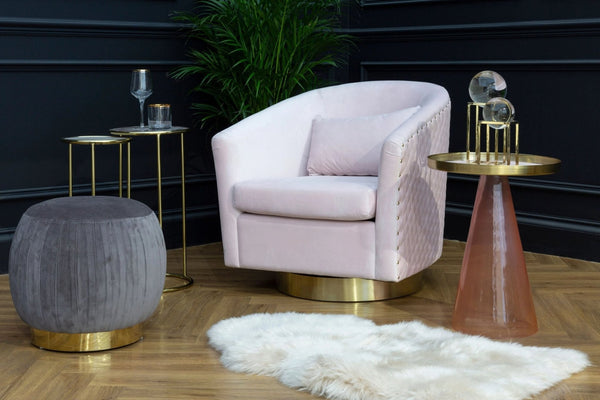 Plazoni Pink Velvet Swivel Chair with Gold Base - XShowhome Limited - Xshowhome