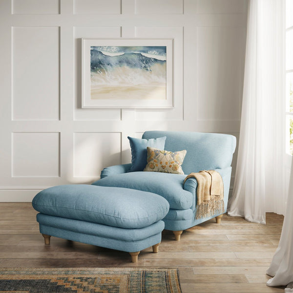 Plumpton Footstool Duck Egg Blue Weave - Canwell Interiors Limited - Canwell