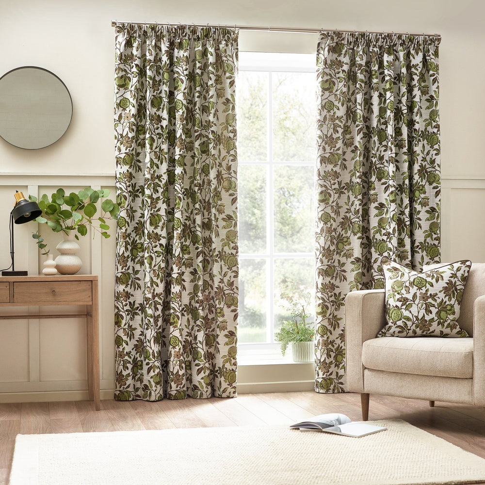 Pomegranate 117x182 Pencil Pleat Curtains Green - Canwell Interiors Limited - Riva