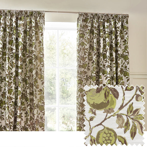 Pomegranate 167x137 Pencil Pleat Curtains Green - Canwell Interiors Limited - Riva