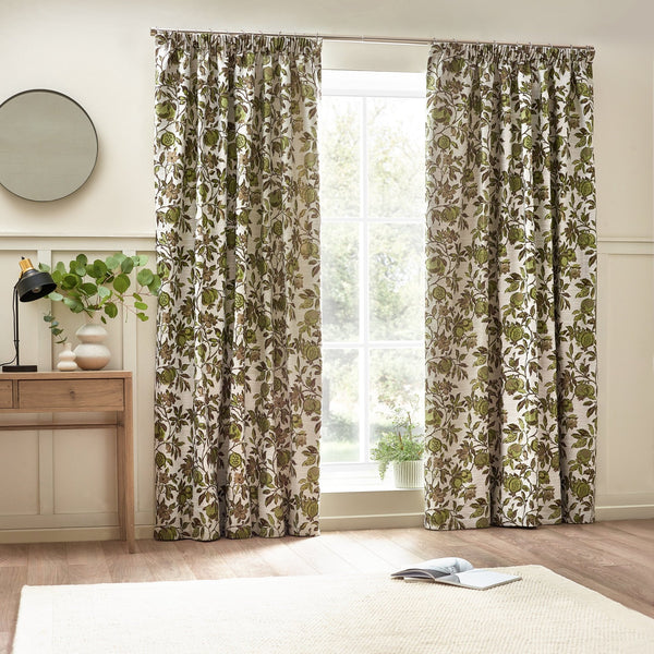Pomegranate 167x137 Pencil Pleat Curtains Green - Canwell Interiors Limited - Riva