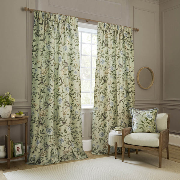 Porcelain Garden 228x182 Pencil Pleat Curtains Sage - XShowhome Limited - Riva