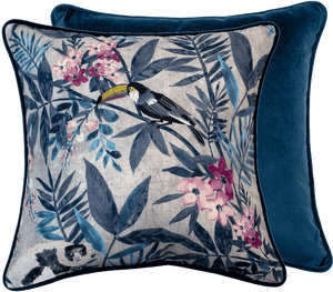 Pretty Toucan Emb Print in Blues 45x45 - Canwell Interiors Limited - Malini