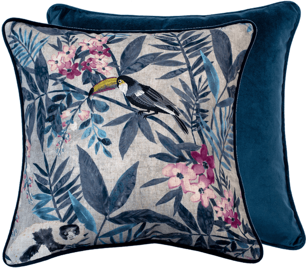 Pretty Toucan Emb Print in Blues 45x45 - Canwell Interiors Limited - Malini